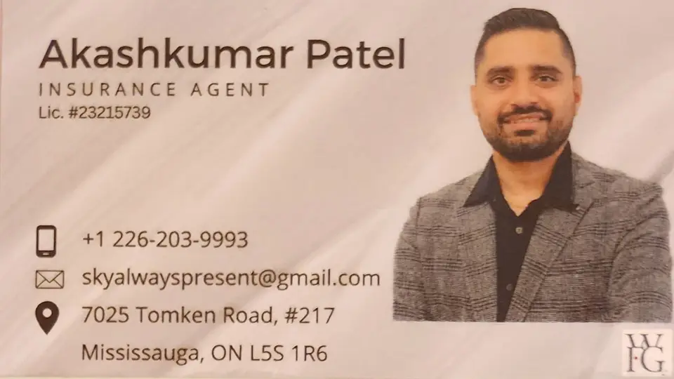 Akashkumar Patel business card: INSURANCE AGENT Lic. #23215739