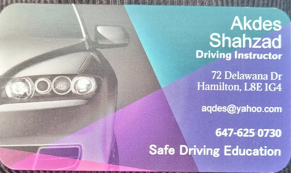 Akdes Shahzad business card: Driving instructor
