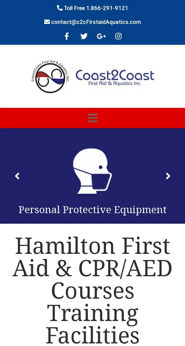 Coast 2 Coast business card: Top Canadian Red Cross Partner in First Aid,CPR Training,AED and Swimming Programs