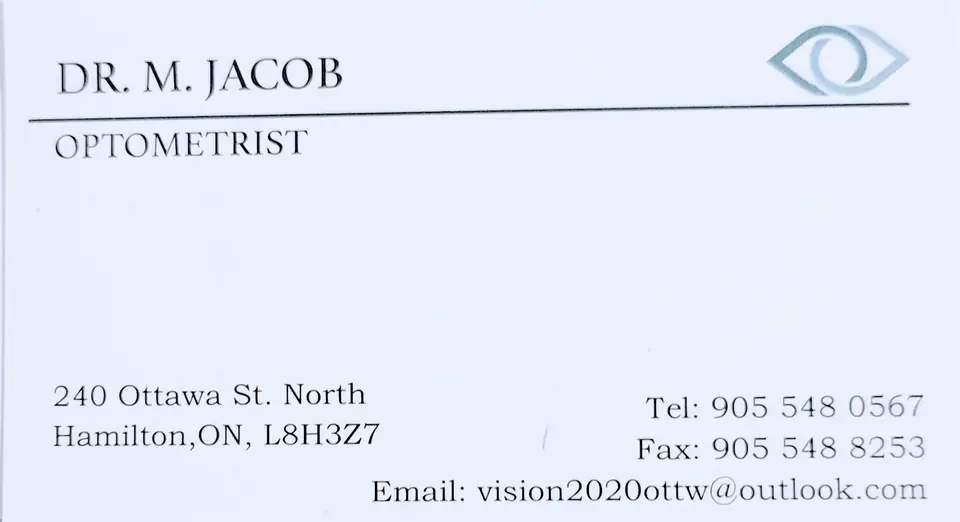 Vision 2020 Ottawa St (optometrist) business card: OPTOMETRIST