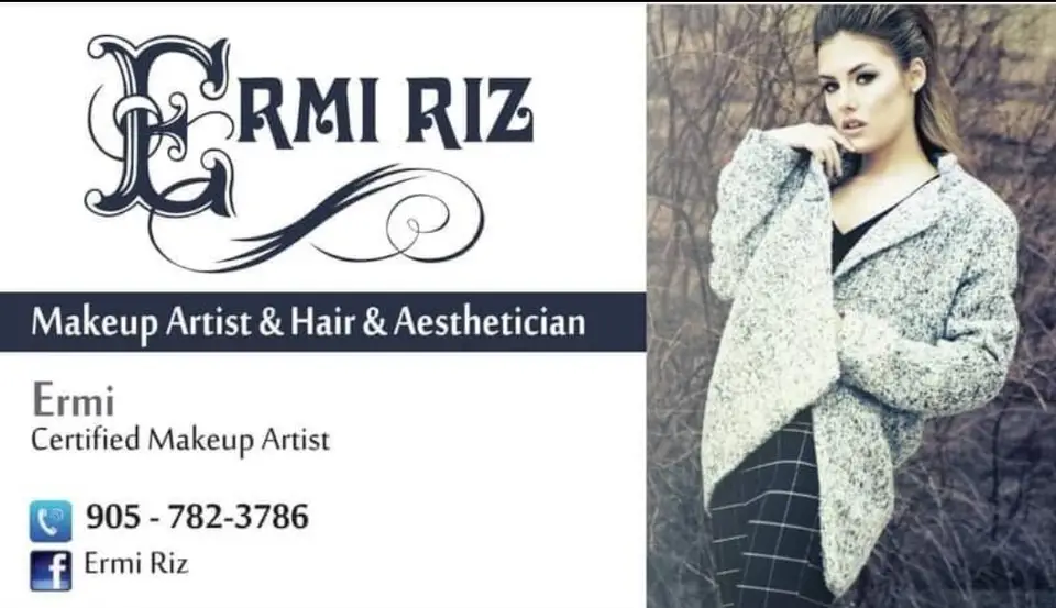 Ermi Riz business card: Make up Artist,Hair and Asthetician ERMI RIZ Certified Make up Artist Facebook; Ermi Riz