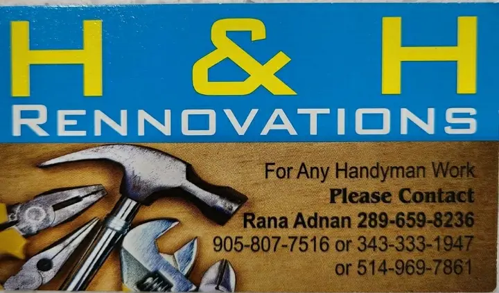 H &H Renovations business card: For Any Handyman Work