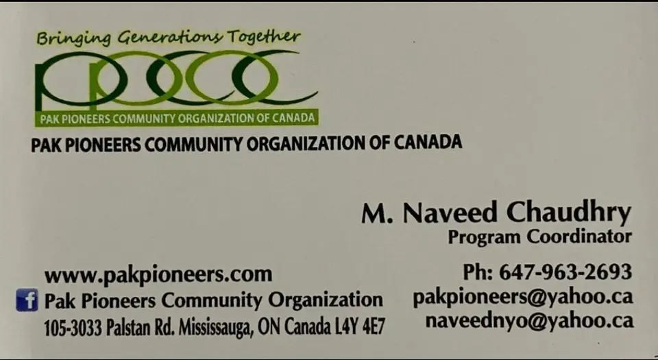 M Naveed Chaudhry business card: Program coordinator Bringing Generations together