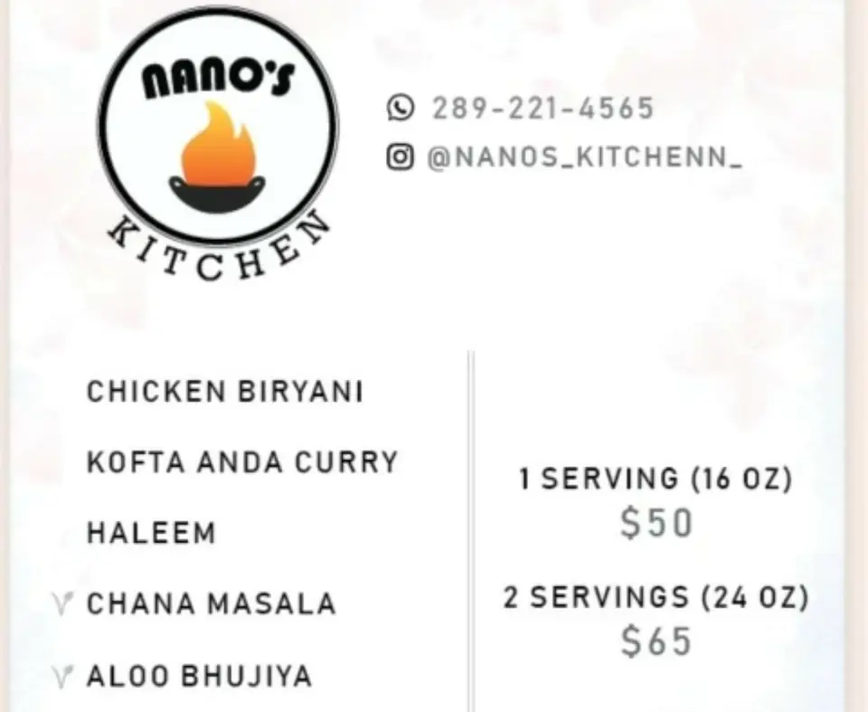 Nano’S Kitchen business card