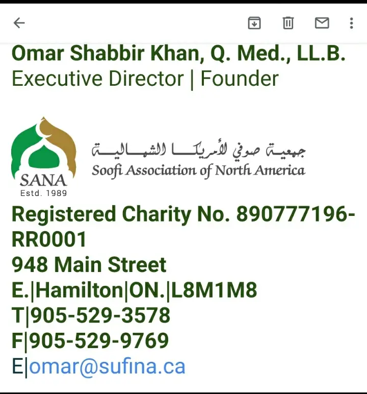 SANA business card: Registered Charity since 1989