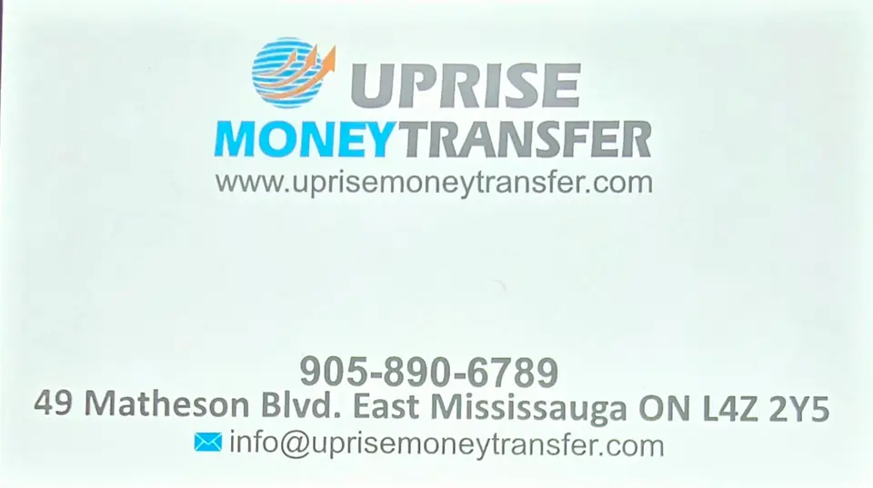 Shahbaz Anjum, Muhammad Hasnain business card: UPRISE MONEYTRANSFER www.uprisemoneytransfer.com