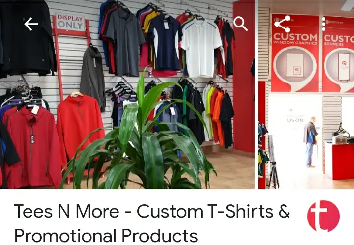 Tees N More business card: Custom T Shirts and Promotional Products